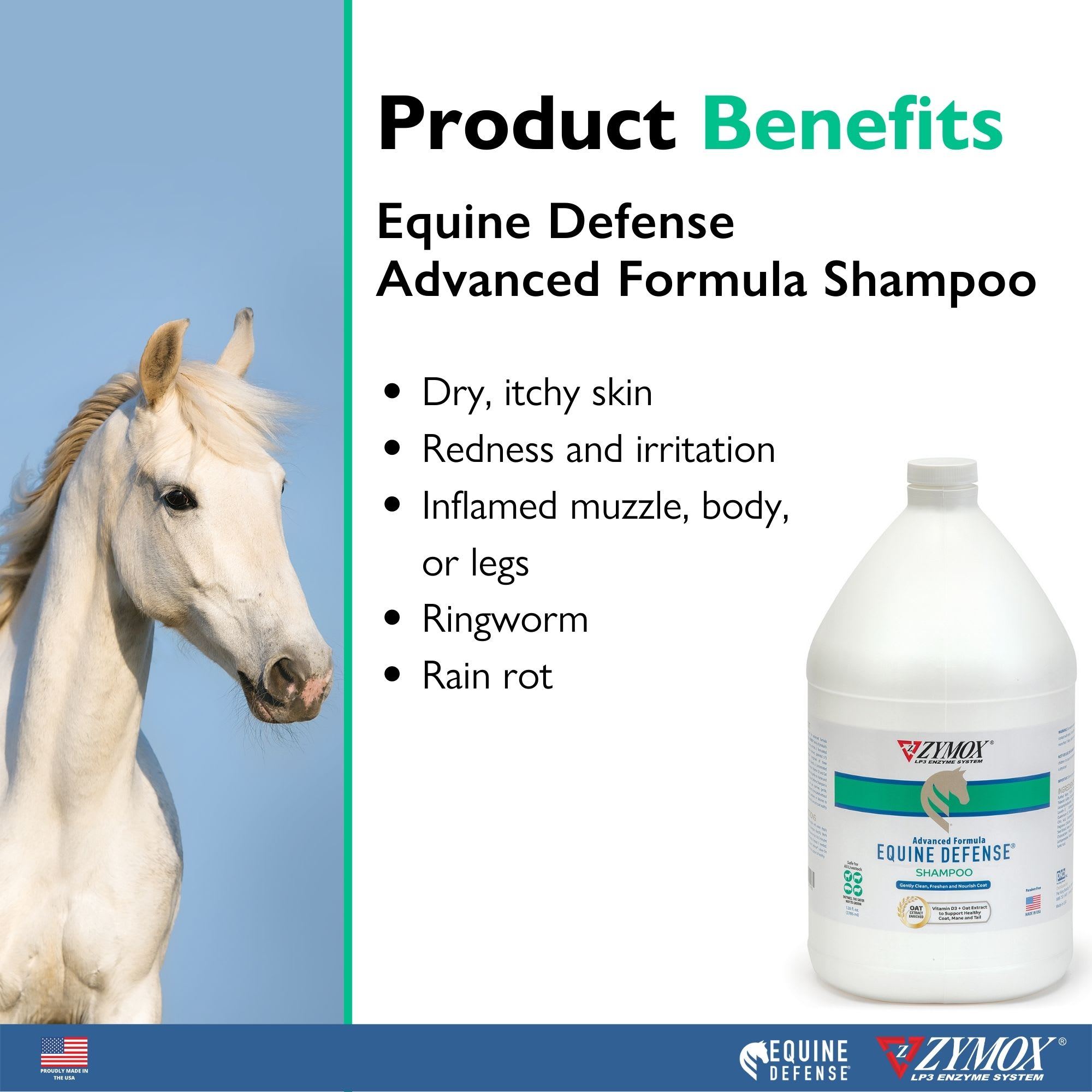 Zymox Equine Defense Advanced Formula Shampoo for Horses, 128 fl. oz.