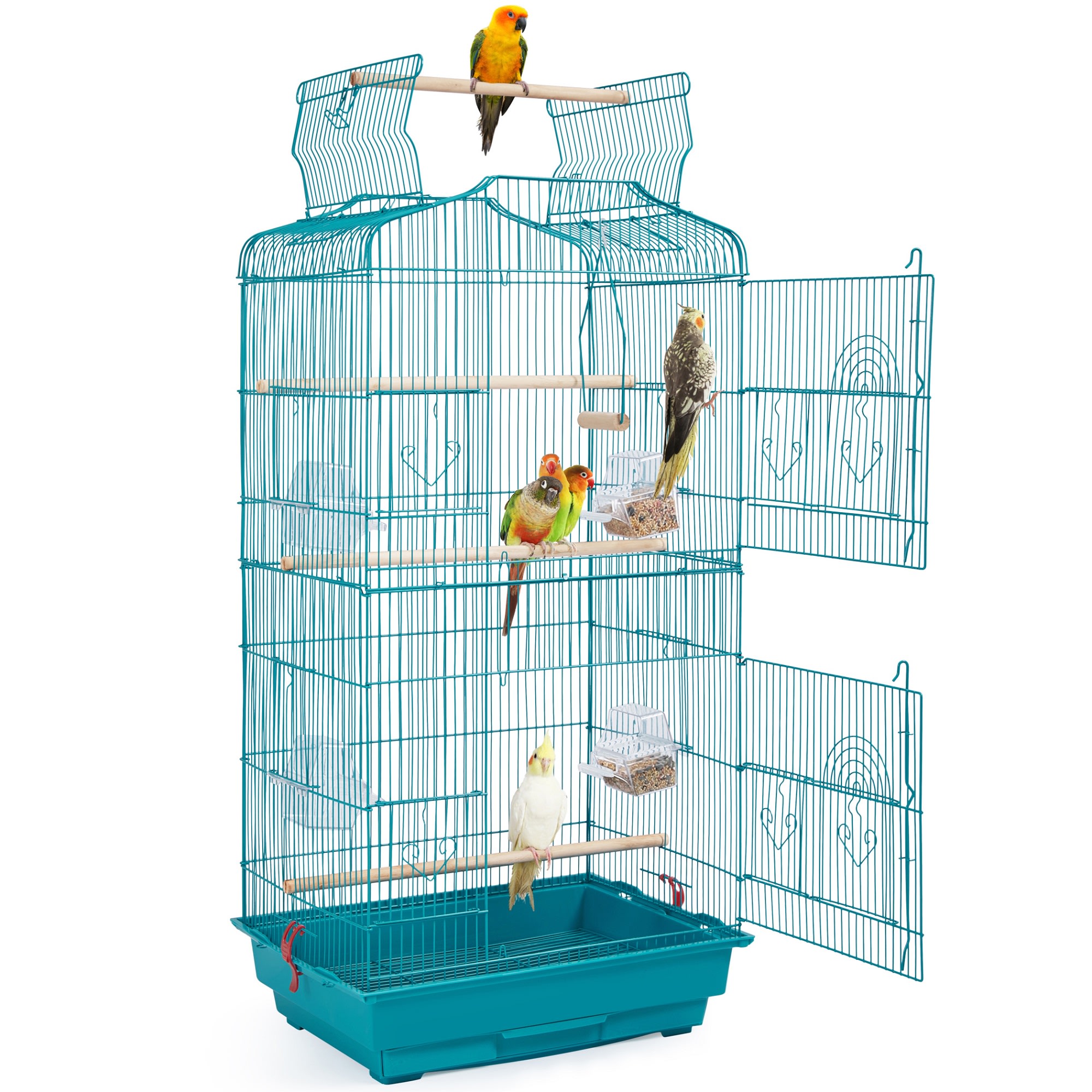 Topeakmart Teal Blue Open Top Metal Bird Cage, 41" H