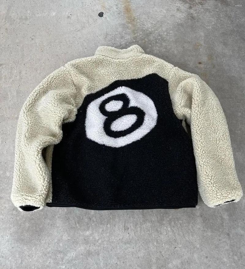 Men's Jackets Cotton Men And Women Loose Warm Harajuku Hip Hop No. 8 Billiards Embroidered Double Sided Zipper Jacket Clothes