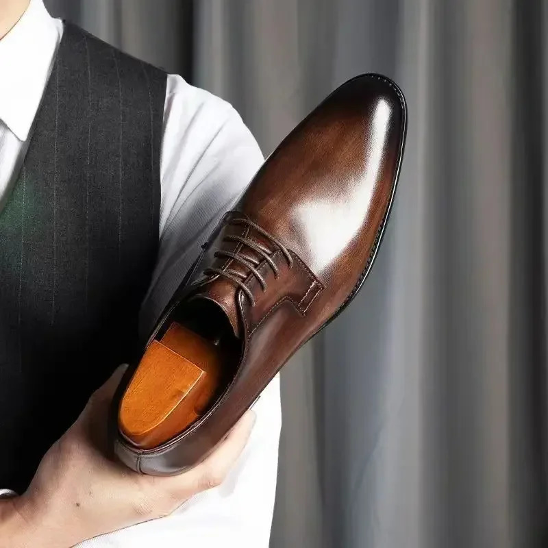 Mens Leather Shoes High Quality Mens Shoes Pointed Oxford Wedding Leather Men Dress Shoes 2024 Gentleman Office Man Shoe 241125