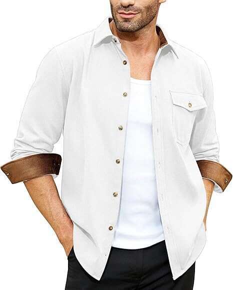 Autumn And Winter New Long Sleeved Plain Collar Daily Vacation Solid Color Men's Shirt B1