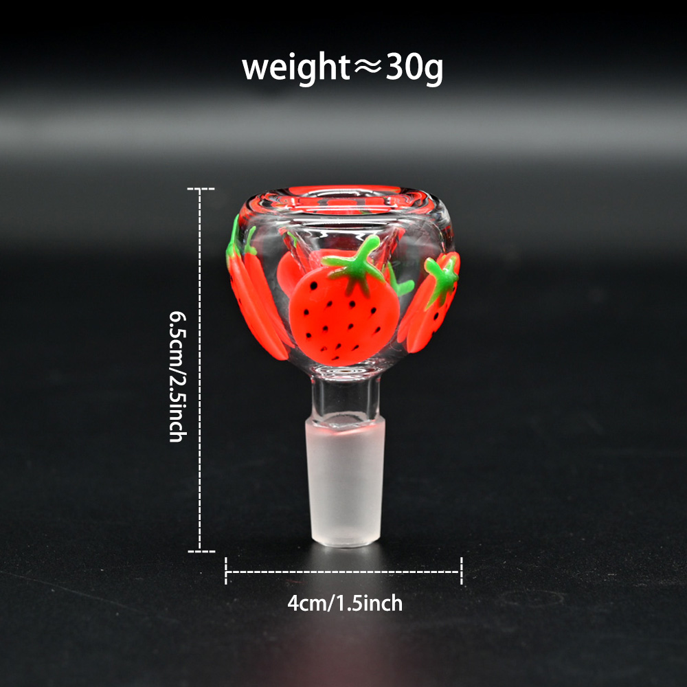 Borosilicate Glass Pipe Accessories,Luminous Hand Drawn Cute Strawberry Pattern,14mm Male Glass Bowl,Smoking Accessories, 6.5cm/2.5in