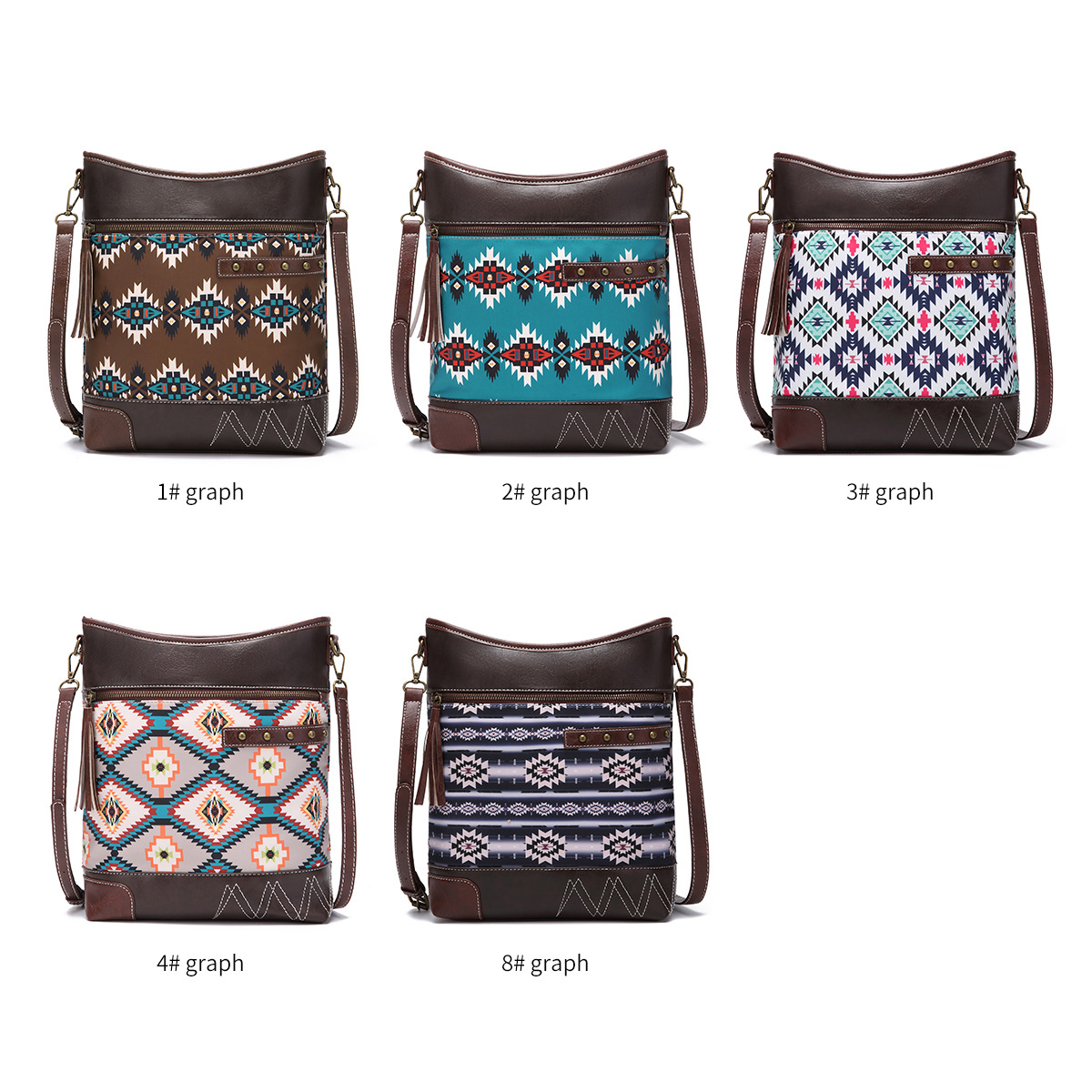 Vintage cross-border Amazon printed twill tarp crossbody bag for women Bohemian Aztec denim