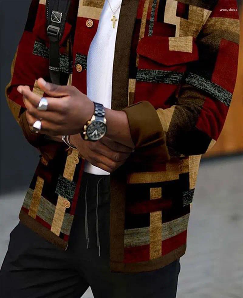 Men's Jackets Shirts Coat Patchwork Flap Pocket Button Up Thick Warm Jacket Standard-fit Plaid Checkered Fashion Cotton Casual Shirt