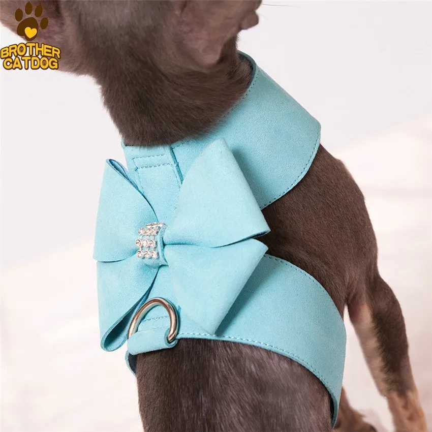 Mini Dog Strap Collar Soft Suede Leather Puppy Strap Chihuahua York Cute Pet Strap XL with Bow X250326