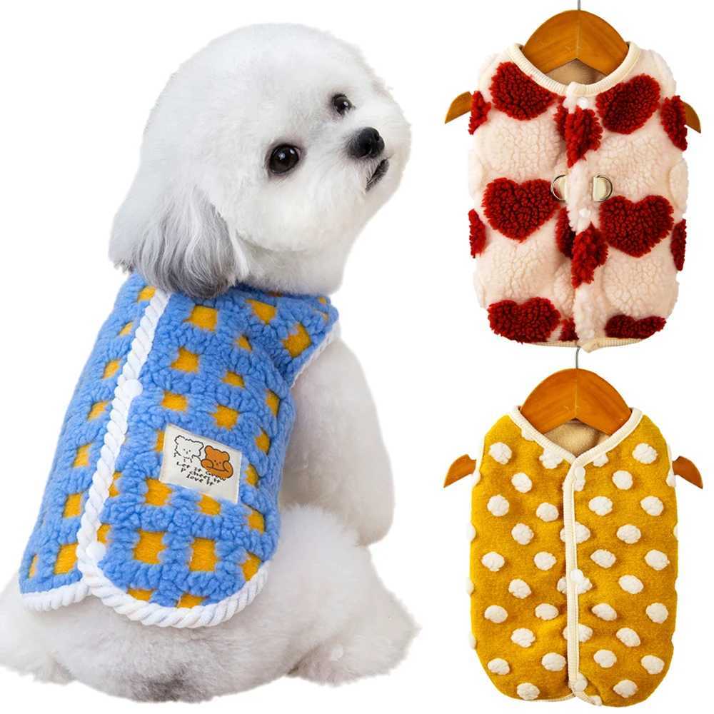 Warm Fleece Dog Jacket Vest Dot Plaid Back Buckle Pet Coat for Small Dogs Chihuahua Shih Tzu Puppy Autumn Winter ClothingXJ241125