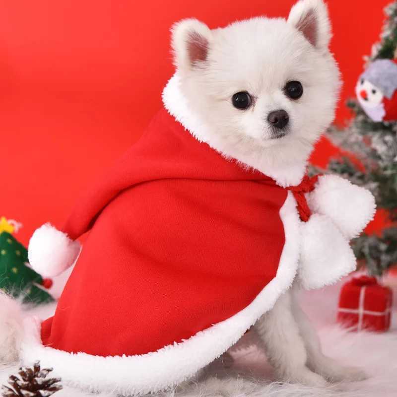 A Pure Red Pet Christmas Coat Dog Autumn and Winter Clothes Warm Clothes Little Red Riding Hood Cloak Christmas Pet Cat Hooded CXJ241125