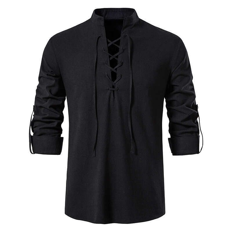 Spring Summer New Men's Cotton And En Henry Shirt Foreign Trade European Size Long Sleeved Casual Stand Collar Ing B2