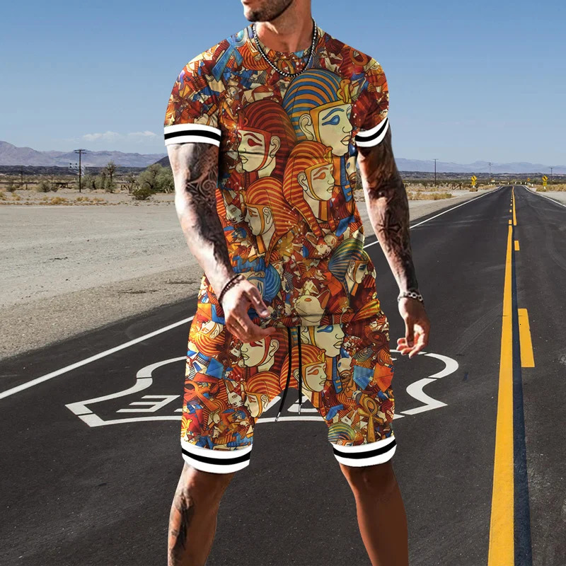 Fashion Men Tracksuits Vintage T shirts 2 Piece Sets Summer Shortsleeve Virgin Mary Sportswear Casual Oversized Man Outfit 240415