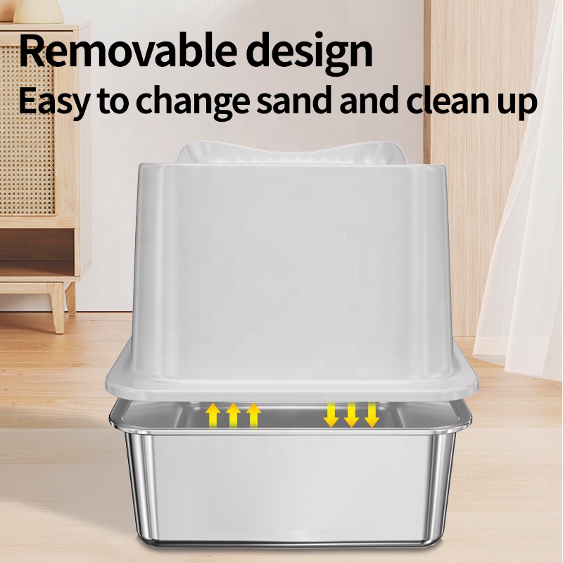 Super Large High-End Stainless Steel Cat Litter Box Top-Design High Splash Prevention Easy Cleaning Non-Stick Bottom Plastic