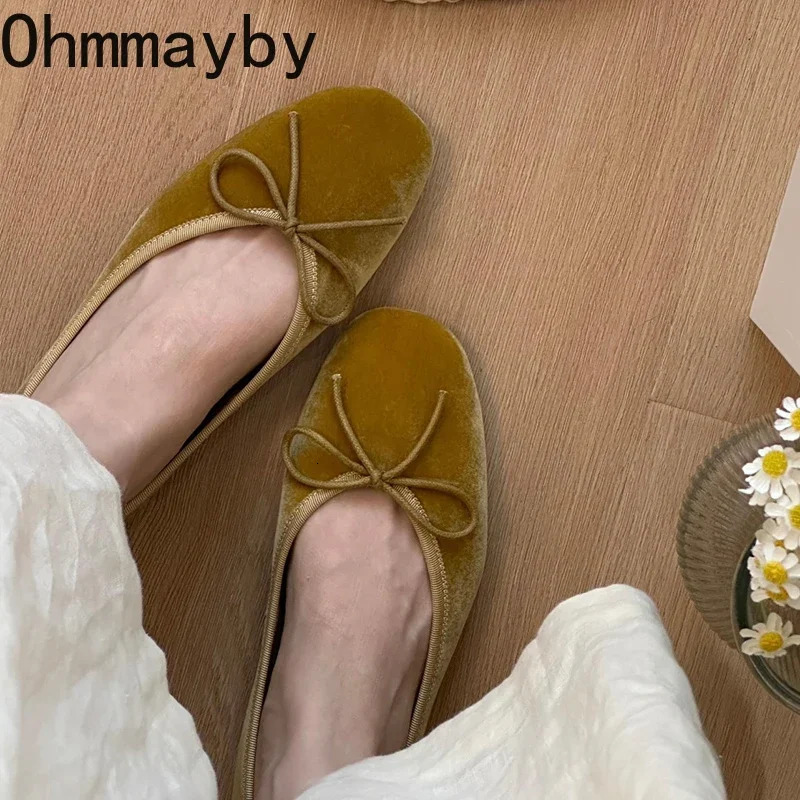 Slip On Women Velvet Flats Fashion Elegant Butterfly-knot Spring Autumn Ladies Comfort Soft Sole Mary Jane Shoes 241125