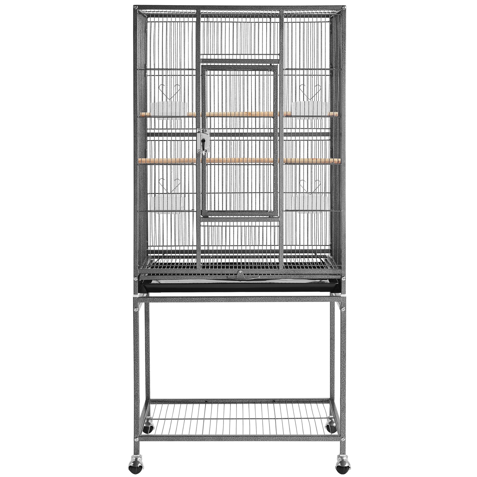 Topeakmart Hammered Black Metal Bird Cage with Rolling Detachable Stand, 53.5" H