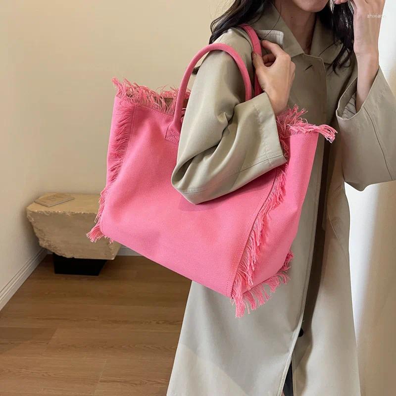 2025 NEW Drawstring High-capacity Tote Canvas Shoulder Bag For Women Tassel Open Handbag Work Female zhanyishengli