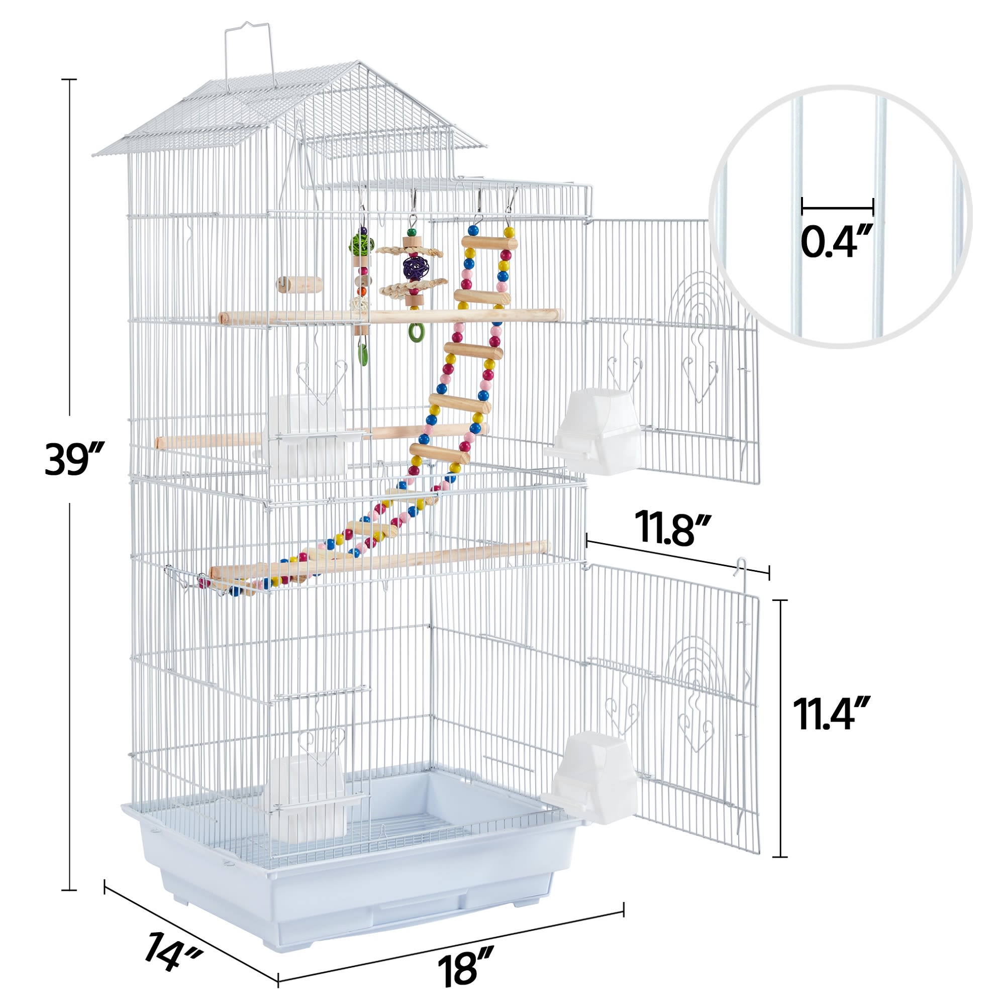 Topeakmart White Metal Bird Cage with Swing Ladder for Small Birds, 39" H