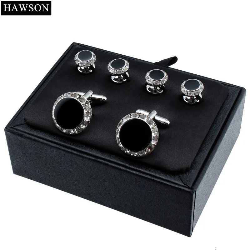 HAWSON Crystal Cuff links and Studs Set for Tuxedo Mens Accessory Wedding Cufflinks Cufflink Shirt Cuff Links 241125