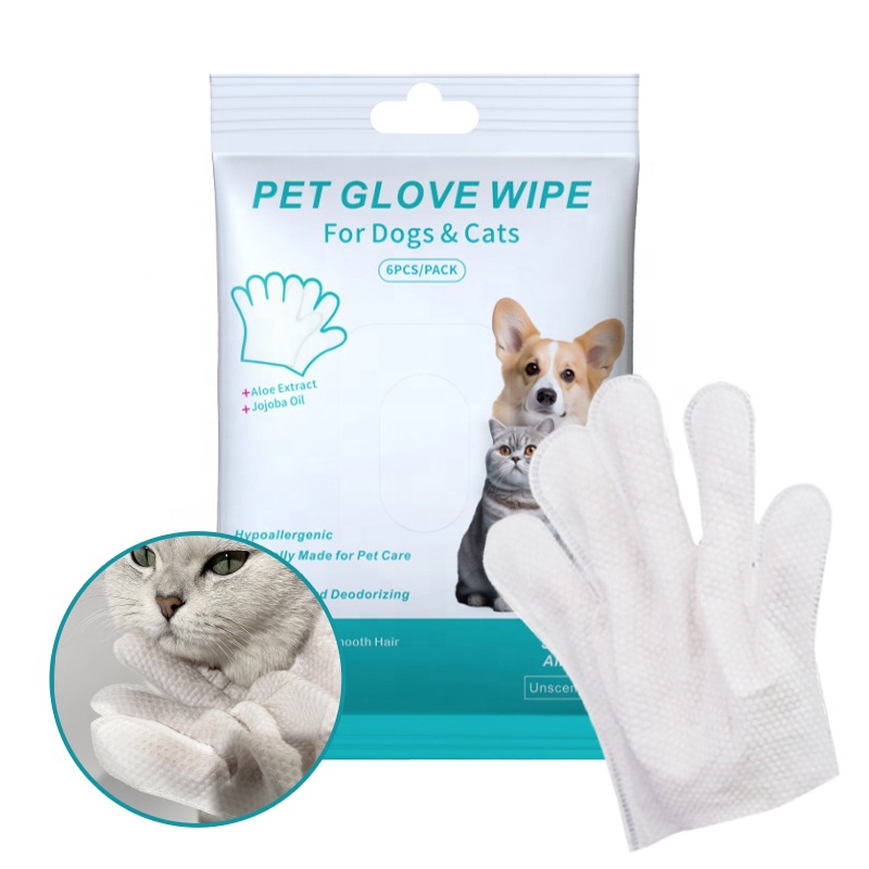 Disposable Hypoallergenic Pet Cleaning Gloves Wet Wipe Safe Pet Dog Bathing Grooming Wet Gloves