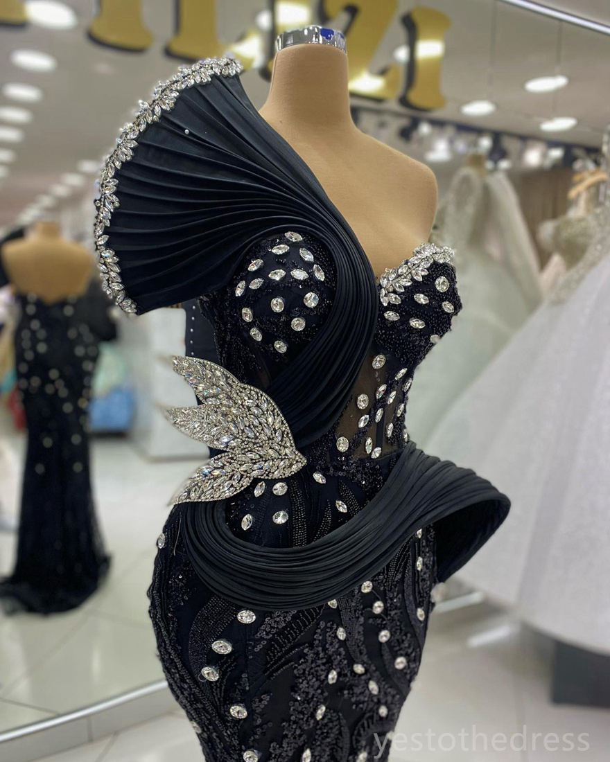 2024 Plus Size Black Prom Dresses for Black Women Promdress Illusion Mermaid Evening Dresses Elegant Beaded Lace Rhinestones Birthday Dress Reception 