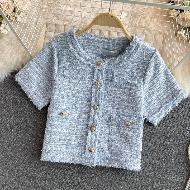Women's Blouses Fashion Tweed Two Piece Skirt Set Elegant Short Jacket Coat Sleeved High Waist Wrapped Hip Half