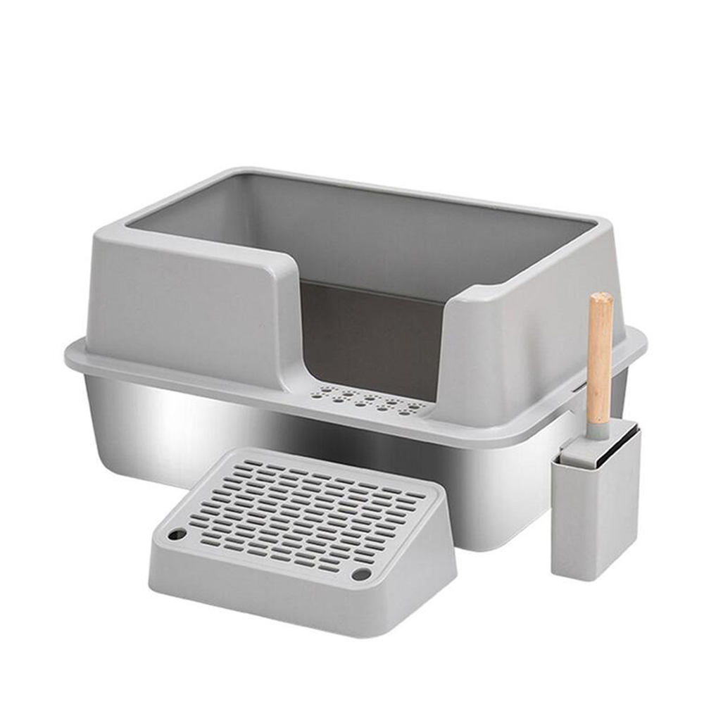 Luxury Stainless Steel Cat Litter Box Cat Litter Tray Semi-Closed With High Side Cat Litter Tray Sandbox With Scoop Pet Toilet
