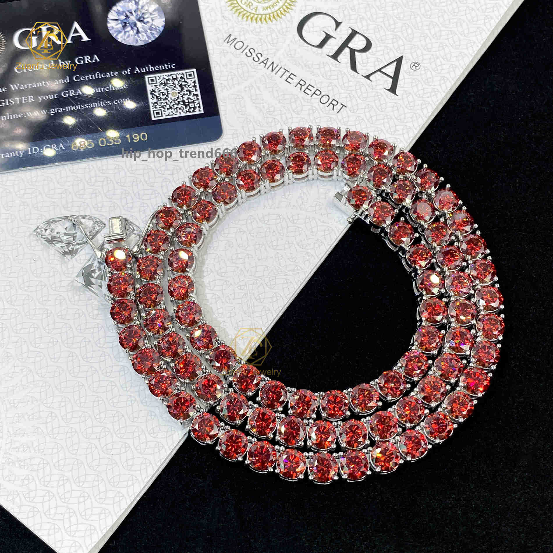 Fashion Jewelry Sier Hiphop Garnet Red Necklace Bracelet Iced Out Moissanite Tennis Chain