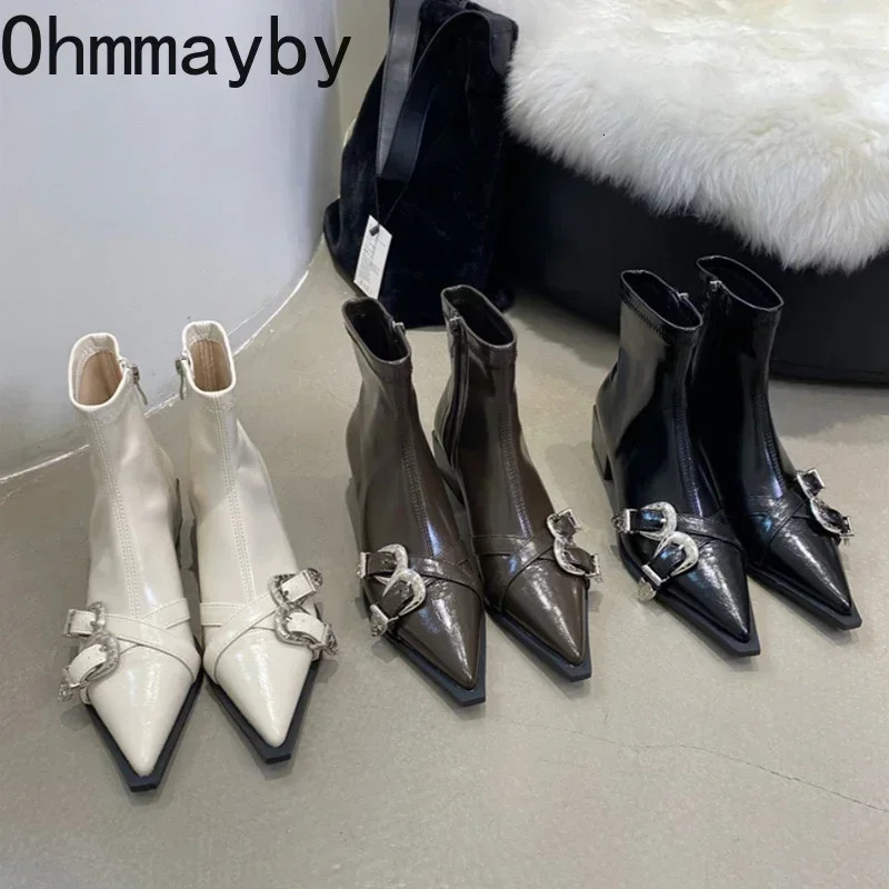 Pointed Toe Women Ankle Boots Fashion Thick Heel Slimming Short BooTies Autumn Winter Female Shoes 241125