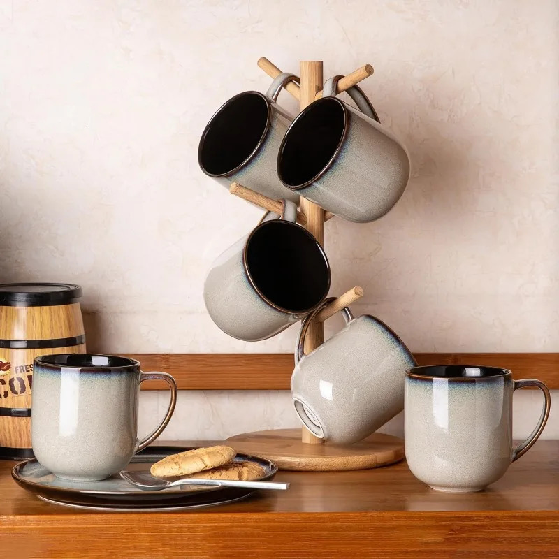 12OZ Ceramic Coffee Mugs Set of 6 Large Porcelain Coffee Cups With Large Handle For LatteCappuccinoMilkCocoa|Dishwasher 241122