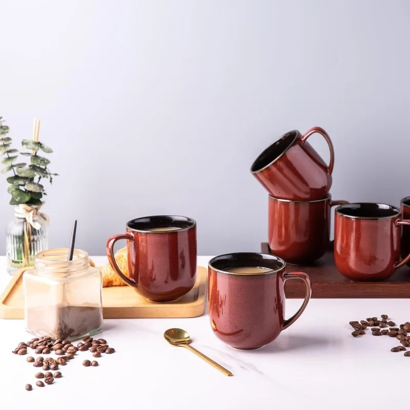 12OZ Ceramic Coffee Mugs Set of 6 Large Porcelain Coffee Cups With Large Handle For LatteCappuccinoMilkCocoa|Dishwasher 241122
