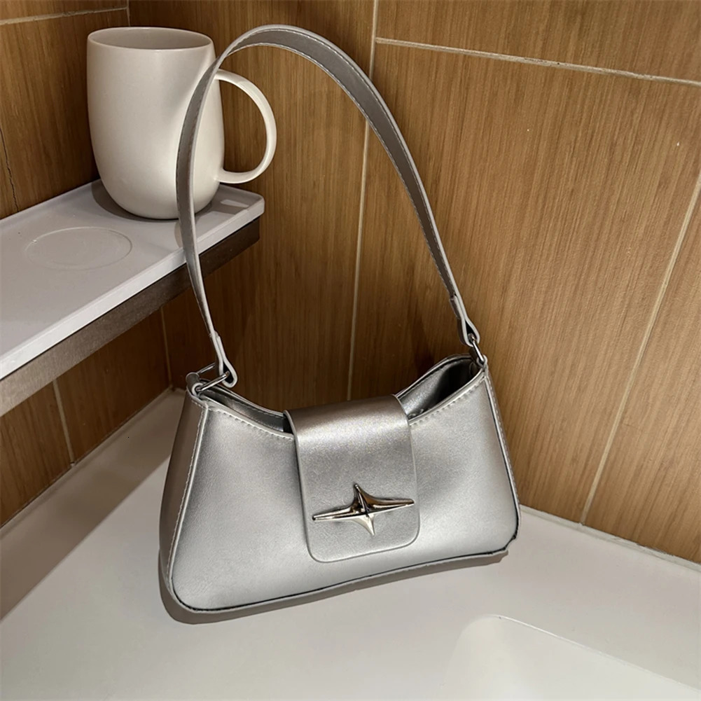 Y2K PU Leather Women Shoulder Bag Handbag Fashion Female Underarm Bag Black Retro Ladies Armpit Purses 241125