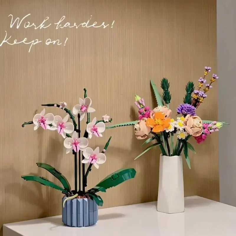MOC Orchid Bouquet Block wer Potted Building Blocks Fit 10311 Rantic Kit Assembly Building Toy Girl Gift First Love M241125