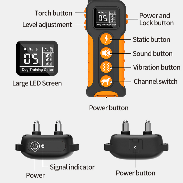Custom Tpu Waterproof Remote Control Large Breed Dogs Vibration Static Luxury Bark Reflective Training Dog Shock Collar