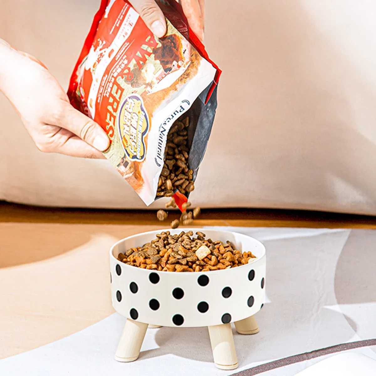 Pet Cat and Dog Plastic Bowl with Polka Dot Checkerboard Pattern Non-slip and Easy To Clean Large Capacity Not Easy To Tip OverXJ241125