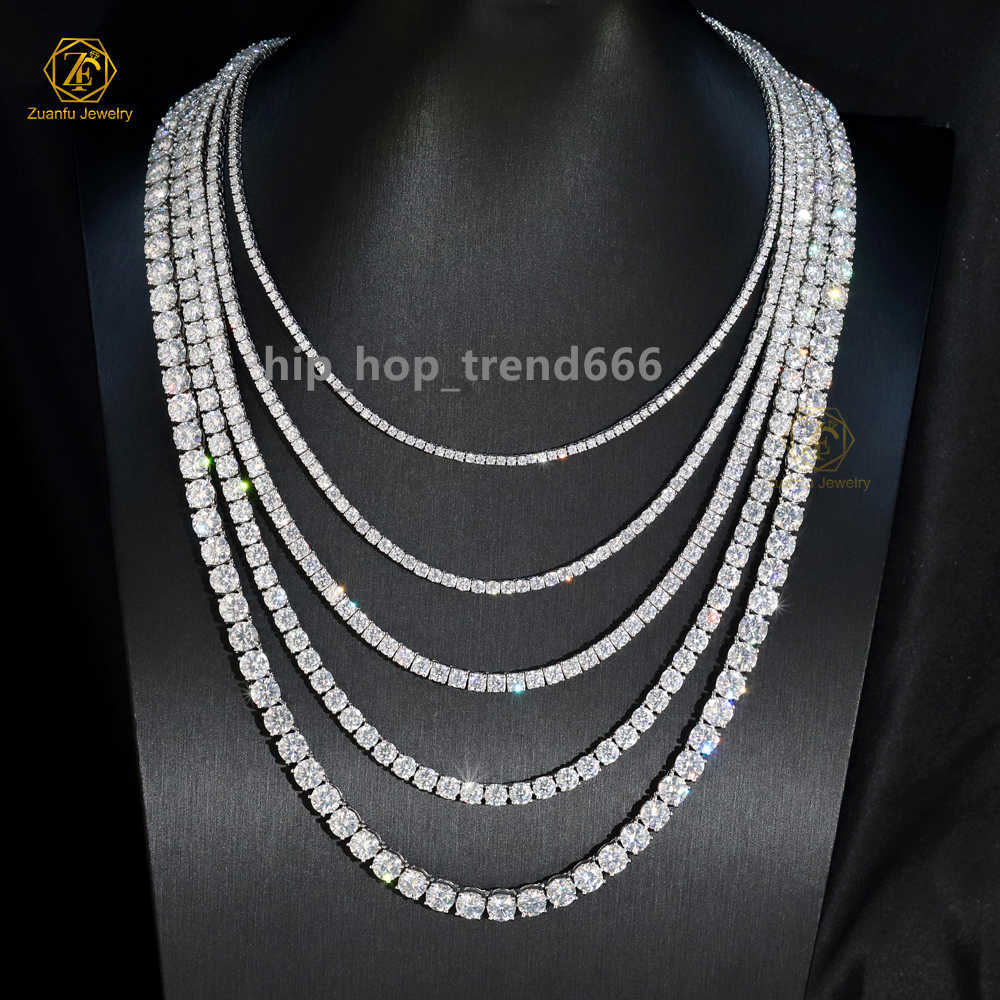 Hip Hop 10K White Gold Tennis Chain Necklace 2mm-5mm Diamond Fashion Jewelry DEF HPHT Lab Grown Diamond