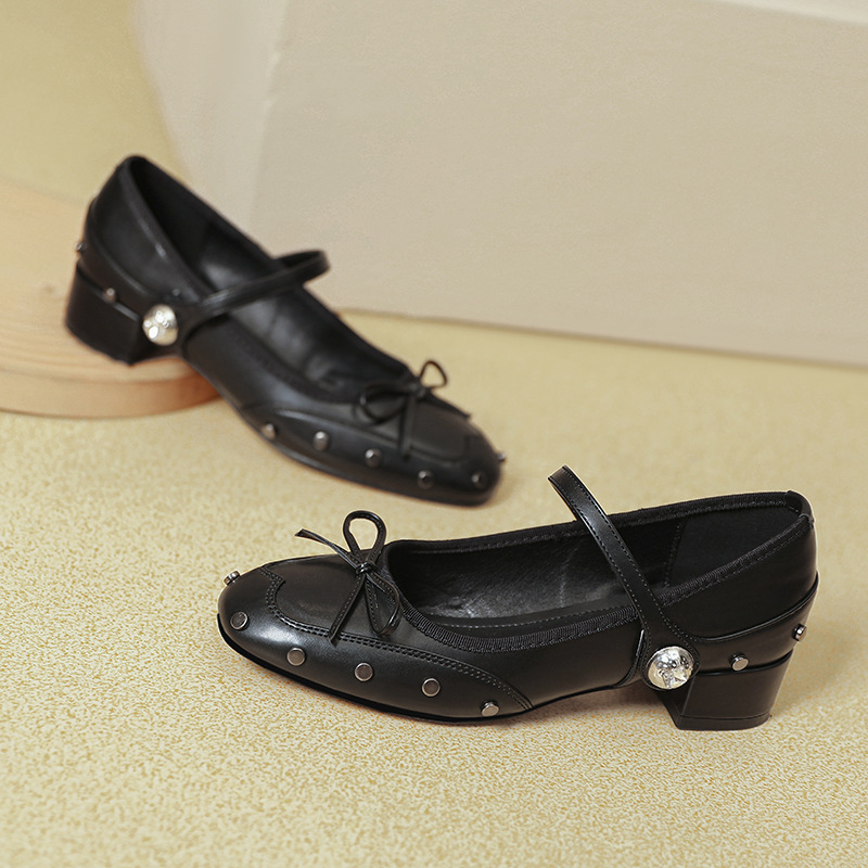Retro Mary Jane shoes French low order shoes for women 2024 new spring and autumn foreign trade women's shoes square toe high heels thick heels
