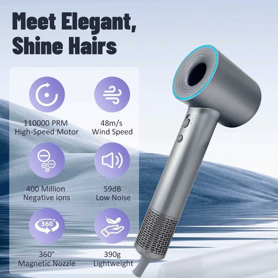 High speed hair dryer 110000RPM 400000000 negative ion professional hair dryer home travel nozzle hair dryer W241125