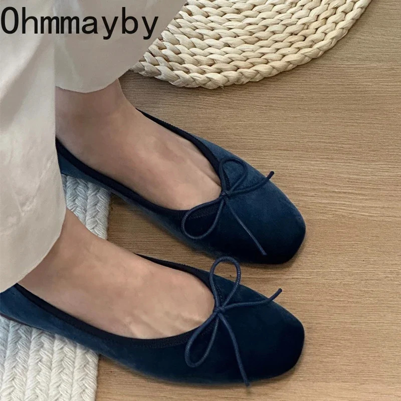 Slip On Women Velvet Flats Fashion Elegant Butterfly-knot Spring Autumn Ladies Comfort Soft Sole Mary Jane Shoes 241125