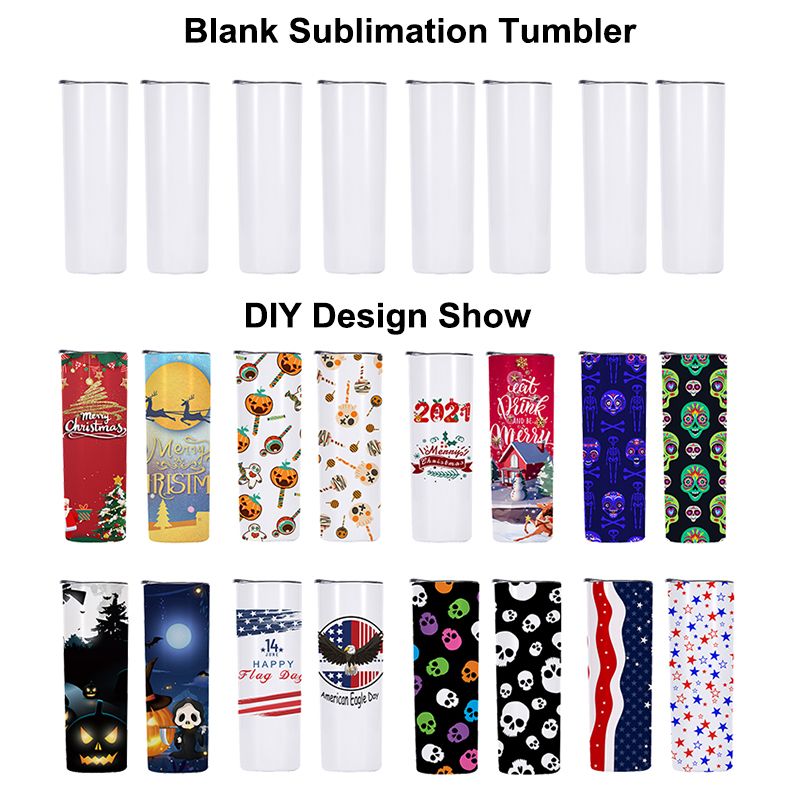 US CA Warehouse 25Pcs/Carton 20Oz Sublimation Tumblers Straight Blan White 304 Stainless Steel Vacuum Insulated Slim DIY Cup Car Coffee Mugs Party Gif