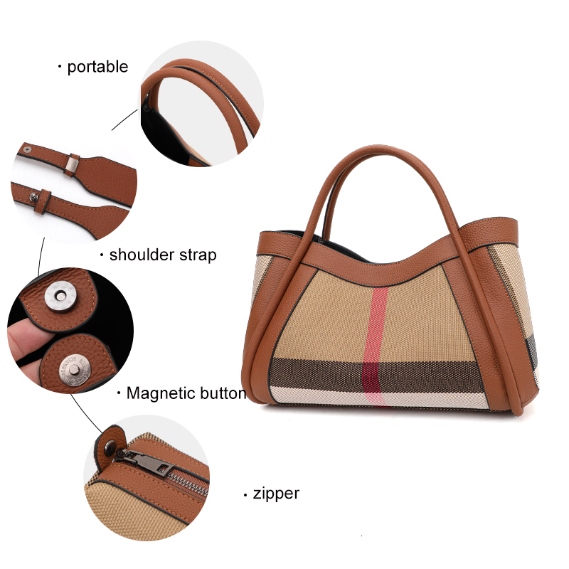 Shoulder Bags Aidrani 2025 New Retro Checkered Womens Designer Handbag Large Capacity Canvas Genuine Leather Bag