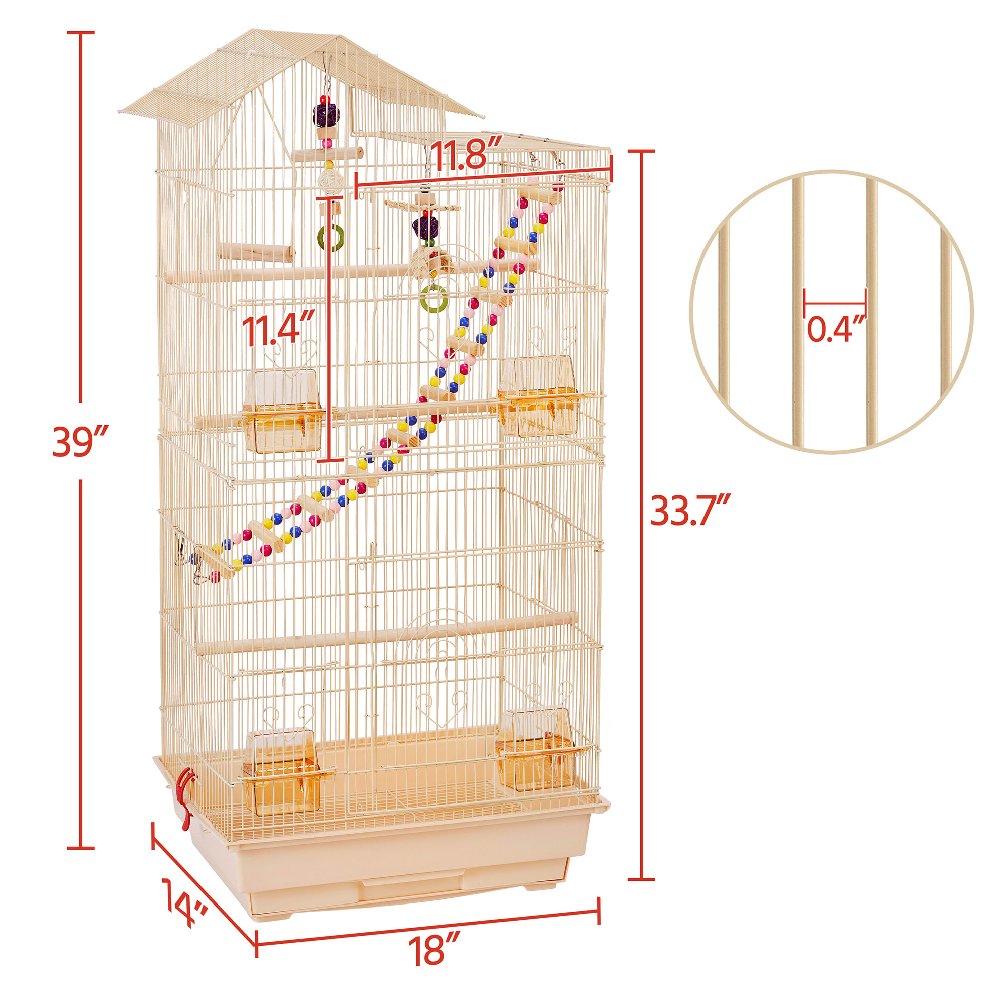 Topeakmart Almond Metal Bird Cage with Swing Ladder, 39" H