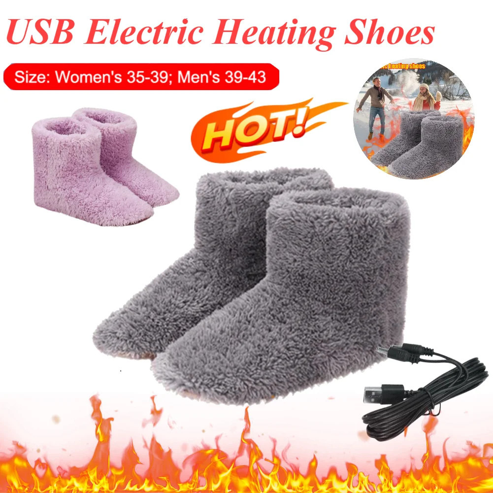 USB Electric Heating Shoes Men Women Winter Warm Snow Boots Electric Slippers Comfortable Plush Shoes Foot Warmer House Shoes 241125