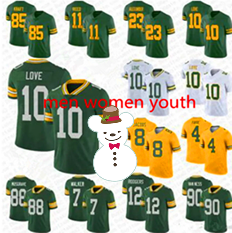 Green Bays Packeres American Jersey Jayden Reed AJ Dillon 10 Love Dontayvion Wicks Quay Walker Kenny Clark Romeo Doubs Van Ness Rashan Gary USA football jersey a567