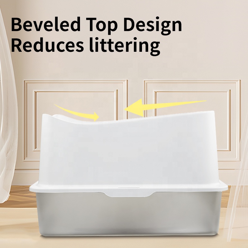 Super Large High-End Stainless Steel Cat Litter Box Top-Design High Splash Prevention Easy Cleaning Non-Stick Bottom Plastic
