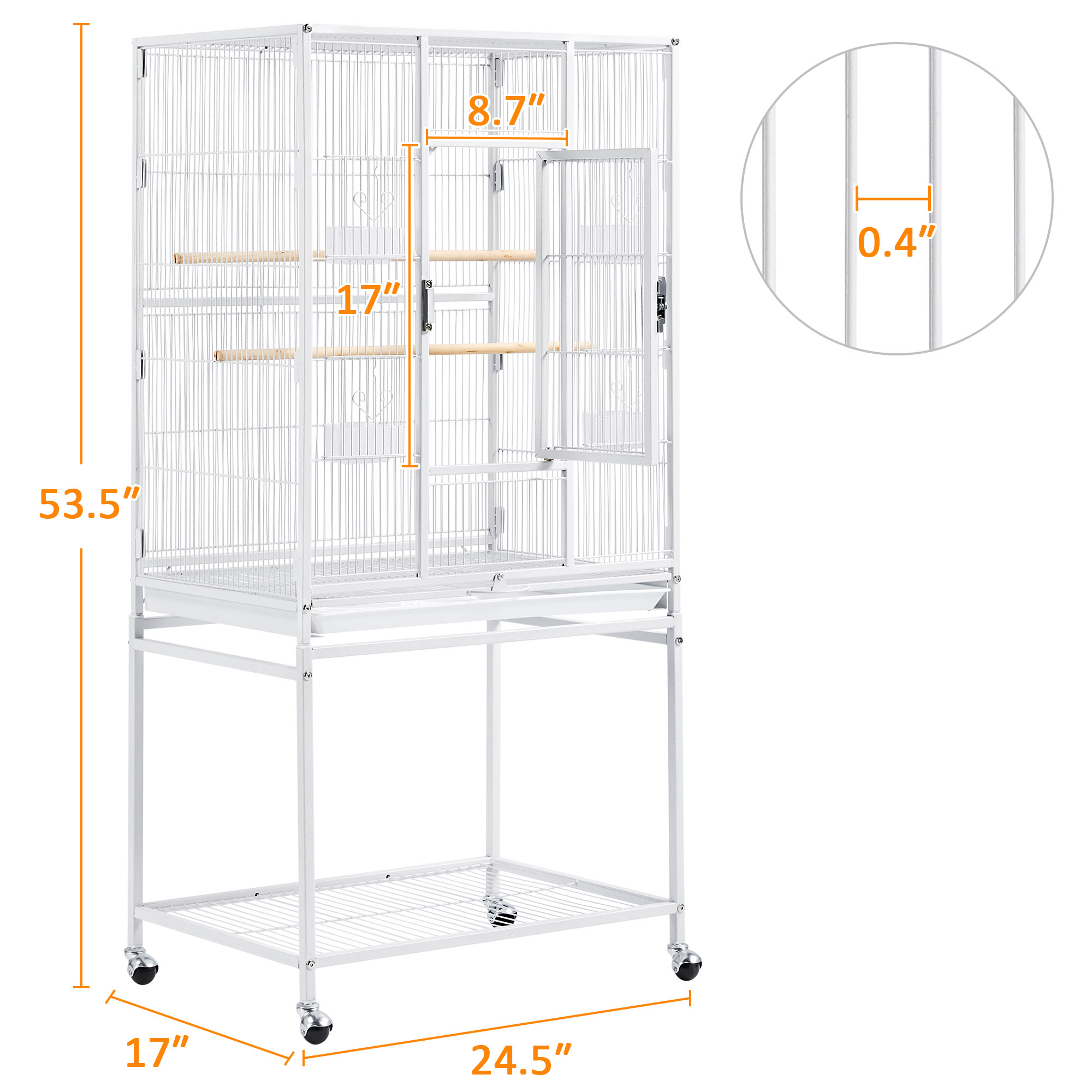 Topeakmart White Metal Bird Cage with Rolling Detachable Stand, 53.5" H
