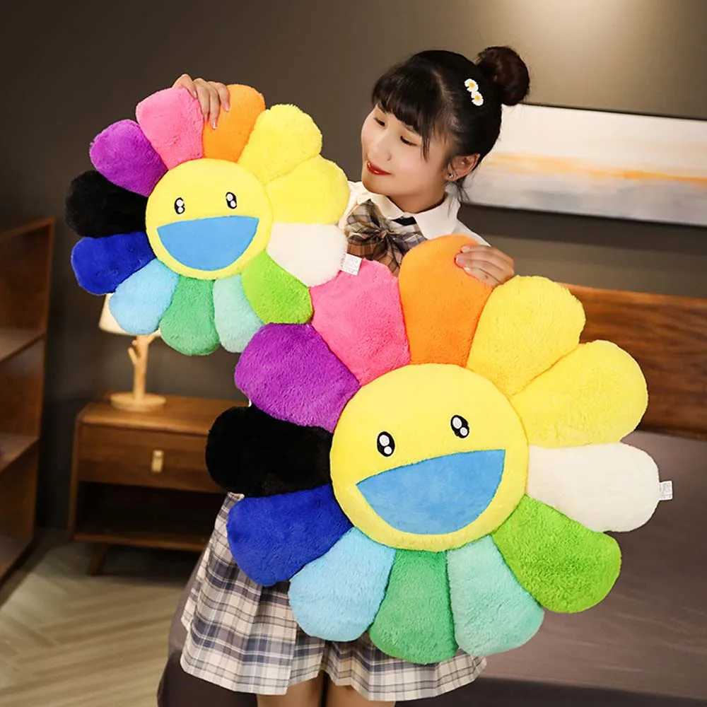 Cushion/Decorative Pillow 55cm Kawaii Face Sunflower Sun Flower Stuffed Plush Toy Doll Mat Hold Home Bedroom Automatic Decoration Girl Gift T241125