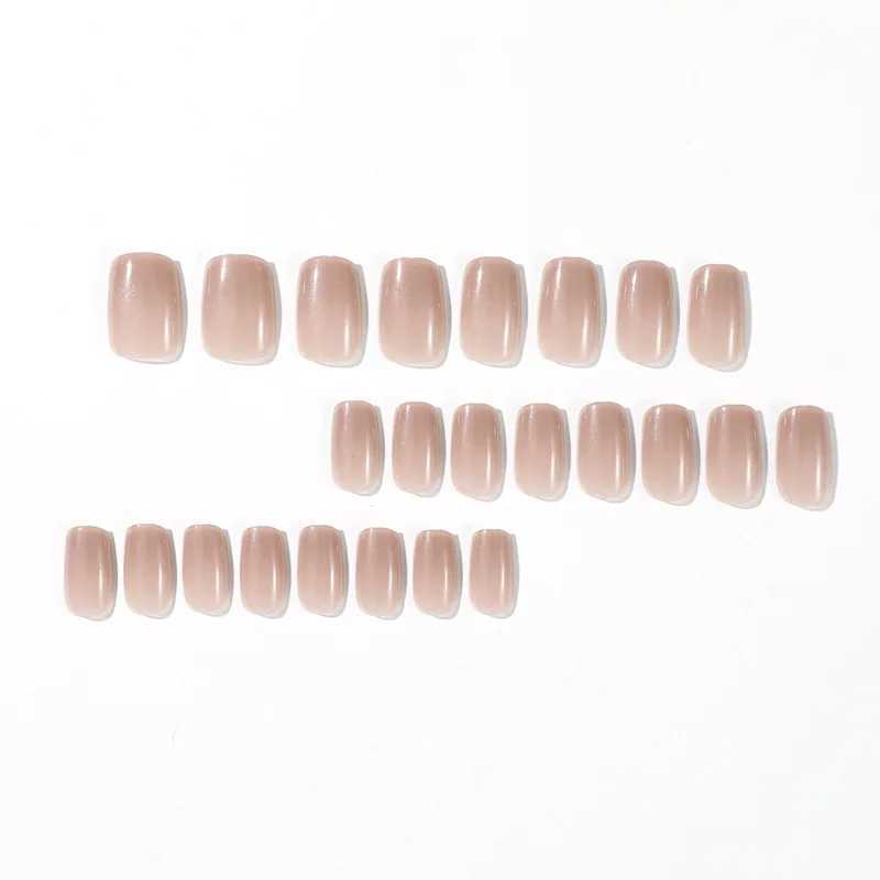 Lescent Fine Glitter Bare Color Wearable Nail Art Short Paraffin Finish Fake Nail Press on Nail Glue WholesaleW241125
