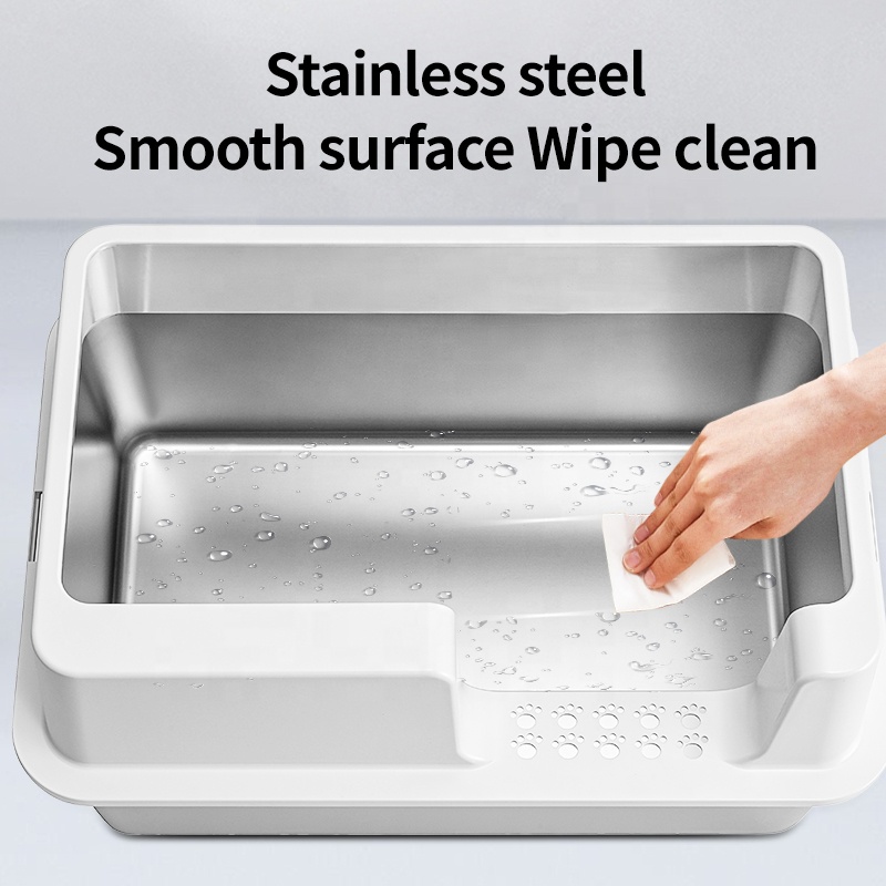 Super Large Stainless Steel Cat Litter Box High Toilet Multi-Cat Non-Stick Bottom No Trace Easy Cleaning No Smell-for Maine Cats