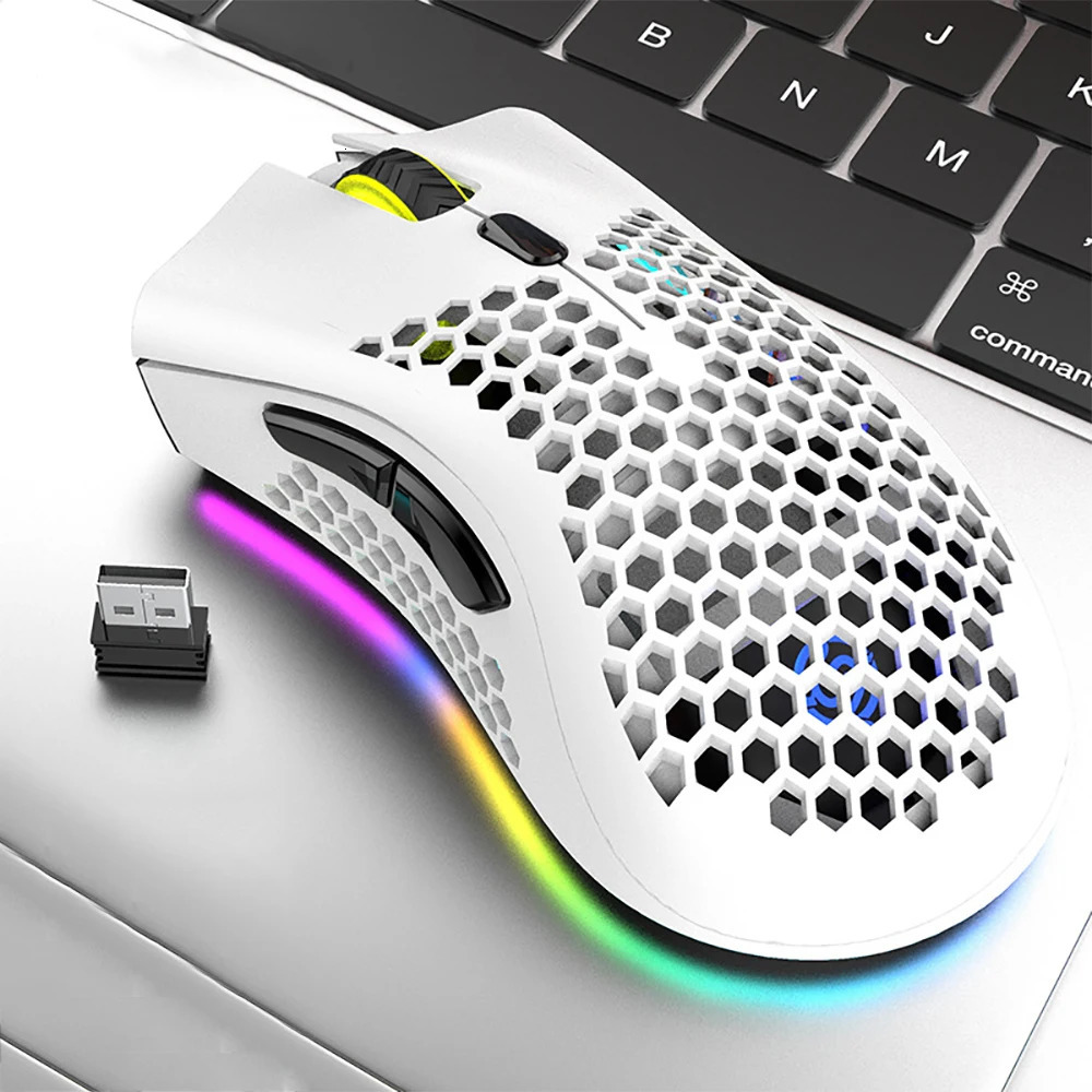 BM600 Rechargeable Gaming Mouse USB 2.4G Wireless RGB Light Honeycomb Gaming Mice Desktop Computer Notebook Laptop E-sports Mice 240415
