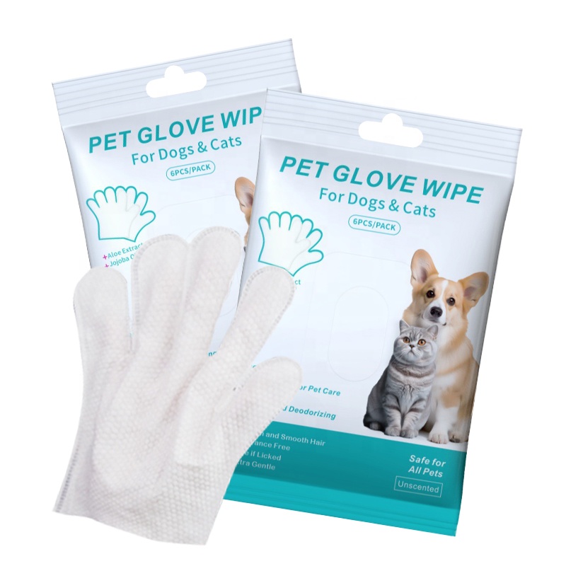 Disposable Hypoallergenic Pet Cleaning Gloves Wet Wipe Safe Pet Dog Bathing Grooming Wet Gloves