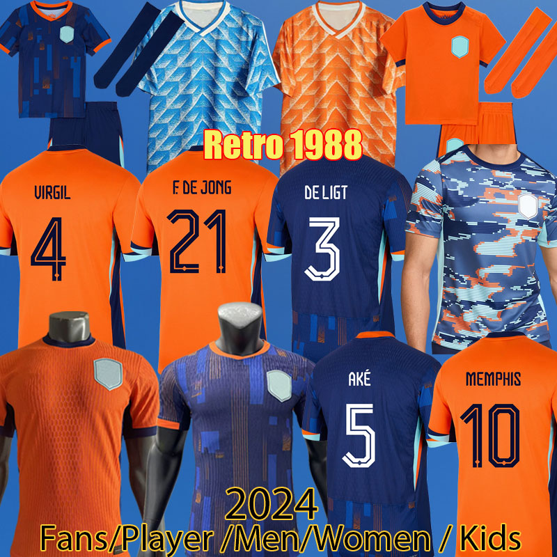 2024 Netherlands MEMPHIS Retro 1988 European Cup DE JONG 24 25 Holland jersey VIRGIL DUMFRIES BERGVIJN Shirt AKE DE LIGT men kids kit Vintage football shirt 3XL 4XL