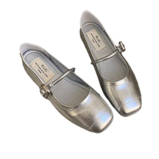 Silver light mouth single shoe women's spring and autumn new style French retro small leather shoes fairy style soft flat Mary Jane grandma shoes