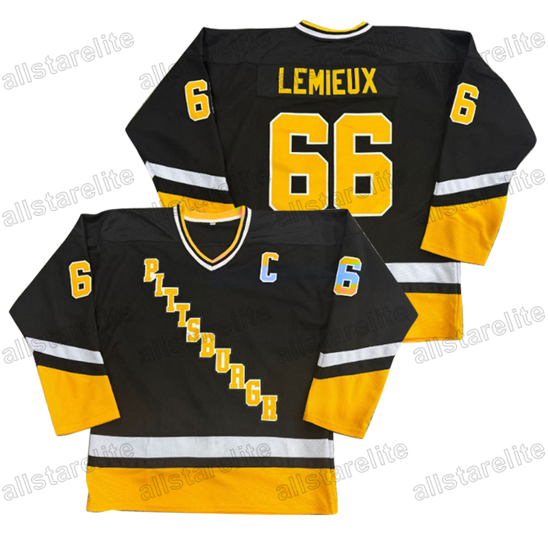 Stitch #87 Crosby Black Embroidered Ice Hockey Jersey - V-Neck 66 LEMIEUX Embroidered Alphabets, 100% Polyester, Slight Stretch, Four Seasons, Casual 
